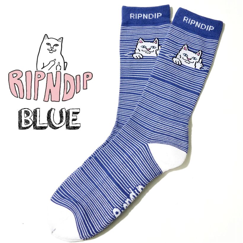 RIPNDIP リップンディップ ハイソックス メンズ 靴下 猫 キャット スケートボード スケーター ストリート ブランド 白 黒 青