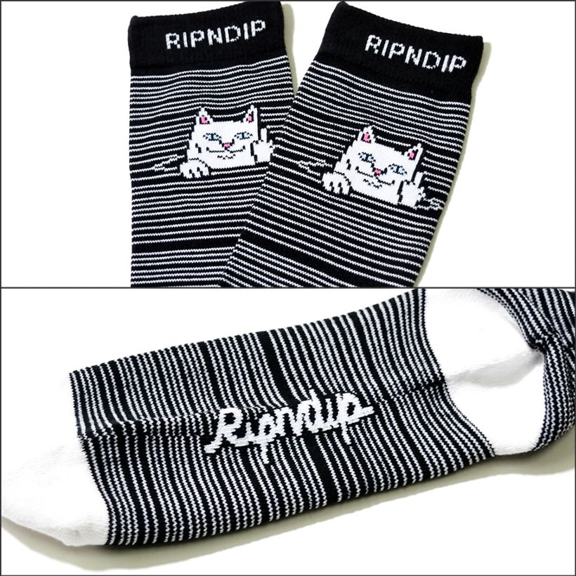 RIPNDIP リップンディップ ハイソックス メンズ 靴下 猫 キャット スケートボード スケーター ストリート ブランド 白 黒 青