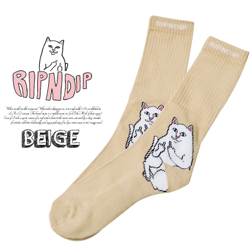 RIPNDIP リップンディップ ハイソックス メンズ 靴下 猫 キャット スケートボード スケーター ストリート ブランド 白
