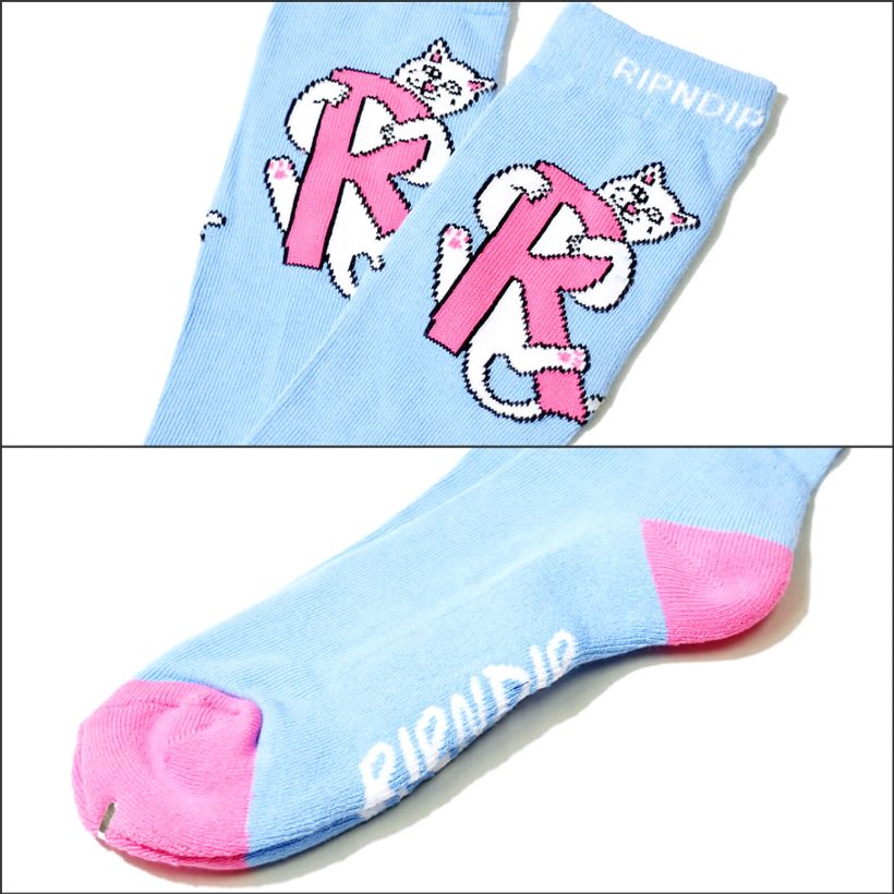 RIPNDIP リップンディップ ハイソックス メンズ 靴下 R 猫 キャット スケートボード スケーター ストリート ブランド 青