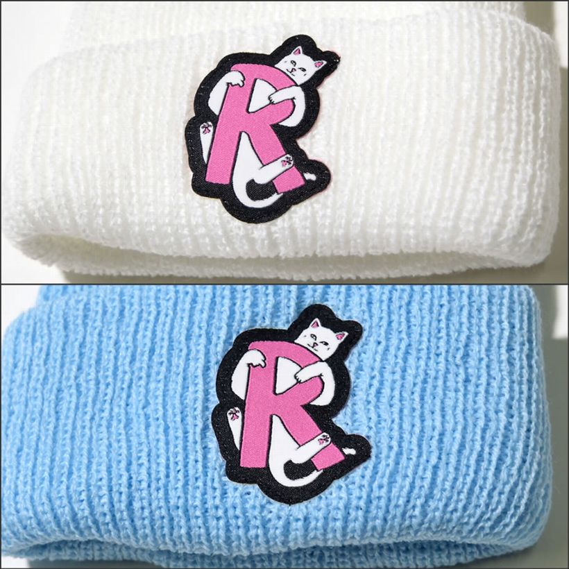 RIPNDIP リップンディップ ニット帽 ニットキャップ R 猫 キャット スケートボード スケーター ストリート ブランド 白 青