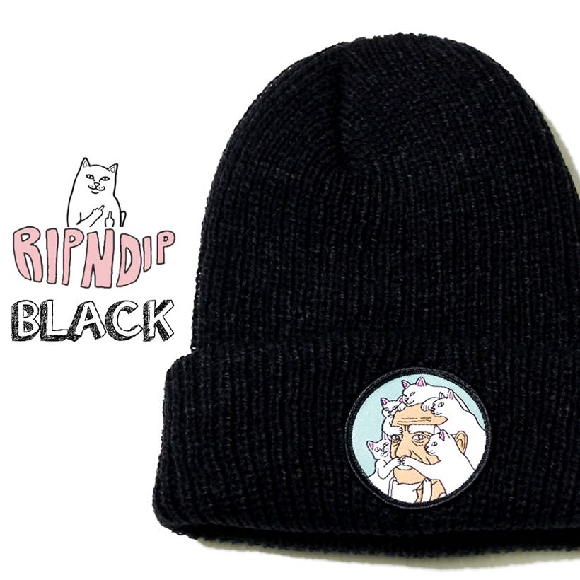 RIPNDIP リップンディップ ニット帽 ニットキャップ 猫 キャット スケートボード スケーター ストリート ブランド 黒 緑