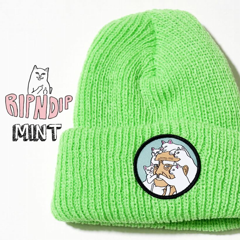 RIPNDIP リップンディップ ニット帽 ニットキャップ 猫 キャット スケートボード スケーター ストリート ブランド 黒 緑