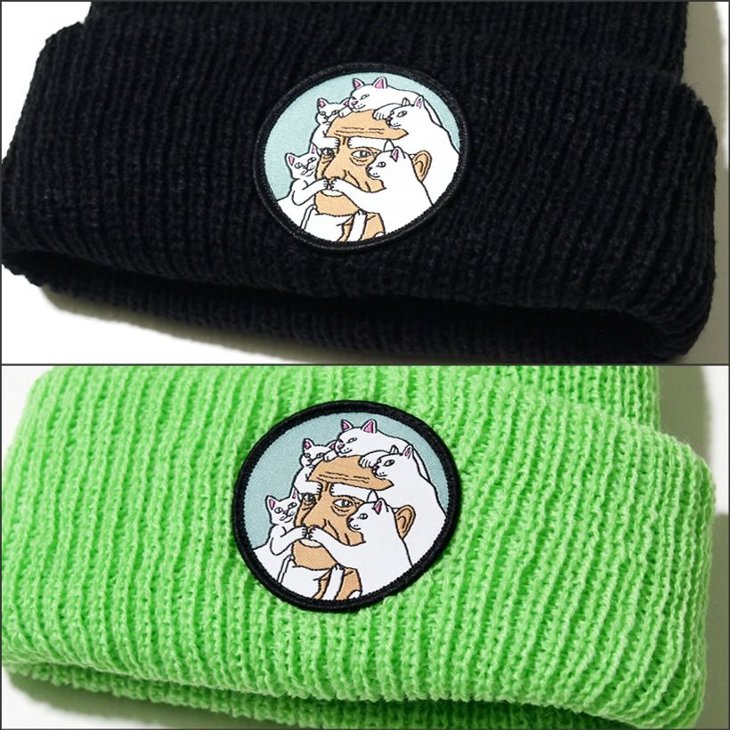 RIPNDIP リップンディップ ニット帽 ニットキャップ 猫 キャット スケートボード スケーター ストリート ブランド 黒 緑