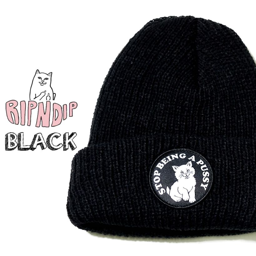 RIPNDIP リップンディップ ニット帽 ニットキャップ 猫 キャット スケートボード スケーター ストリート ブランド 黒 ピンク