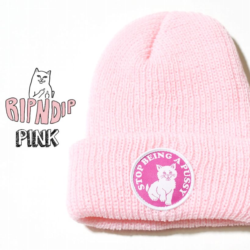 RIPNDIP リップンディップ ニット帽 ニットキャップ 猫 キャット スケートボード スケーター ストリート ブランド 黒 ピンク