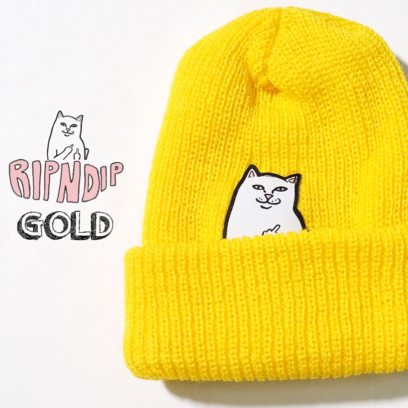 RIPNDIP リップンディップ ニット帽 ニットキャップ 猫 キャット スケートボード スケーター ストリート ブランド 黒 灰 緑