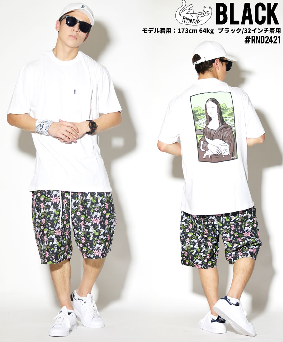 RIPNDIP リップンディップ ハーフパンツ 水着 水陸両用 メンズ 猫 キャット RND2421 黒 スケートボード スケーター ストリート ブランド