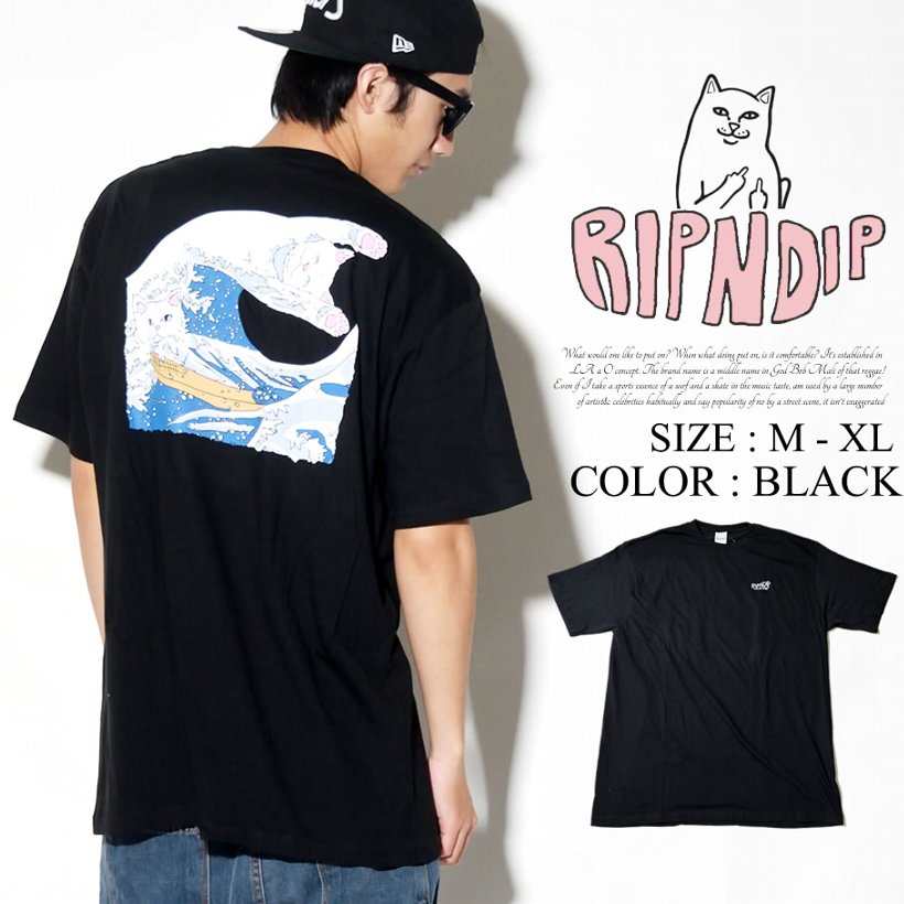 RIPNDIP リップンディップ Tシャツ メンズ おしゃれ ブランド 半袖 大きいサイズ 猫 キャット ストリート ブランド 黒