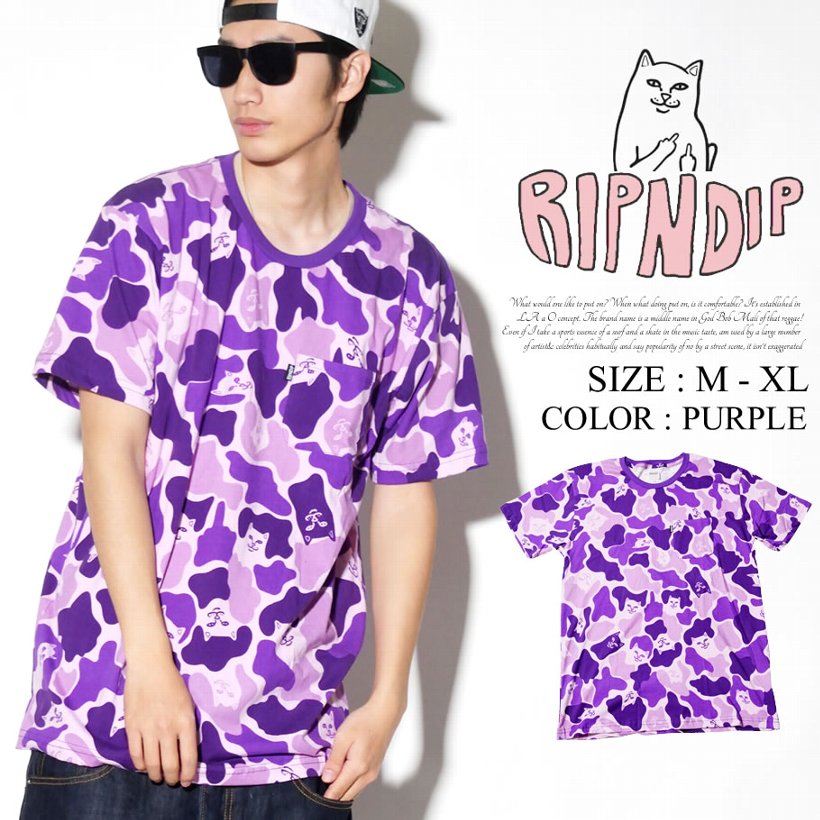 RIPNDIP リップンディップ Tシャツ メンズ おしゃれ ブランド 半袖 胸ポケ 迷彩 大きいサイズ 猫 キャット ストリート ブランド