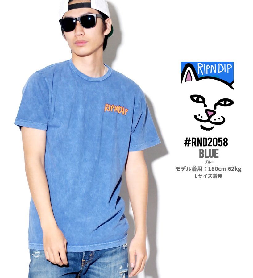 RIPNDIP リップンディップ Tシャツ メンズ おしゃれ ブランド 半袖 ウォッシュ加工 大きいサイズ 猫 キャット ストリート ブランド