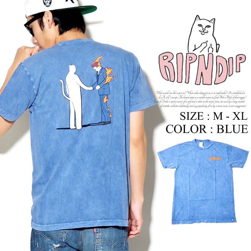 RIPNDIP リップンディップ Tシャツ メンズ おしゃれ ブランド 半袖 ウォッシュ加工 大きいサイズ 猫 キャット ストリート ブランド