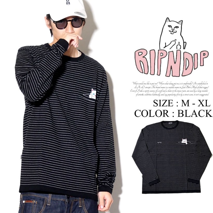 RIPNDIP リップンディップ Tシャツ メンズ 長袖 ロンT おしゃれ ブランド 大きいサイズ ボーダー 猫 キャット ストリート