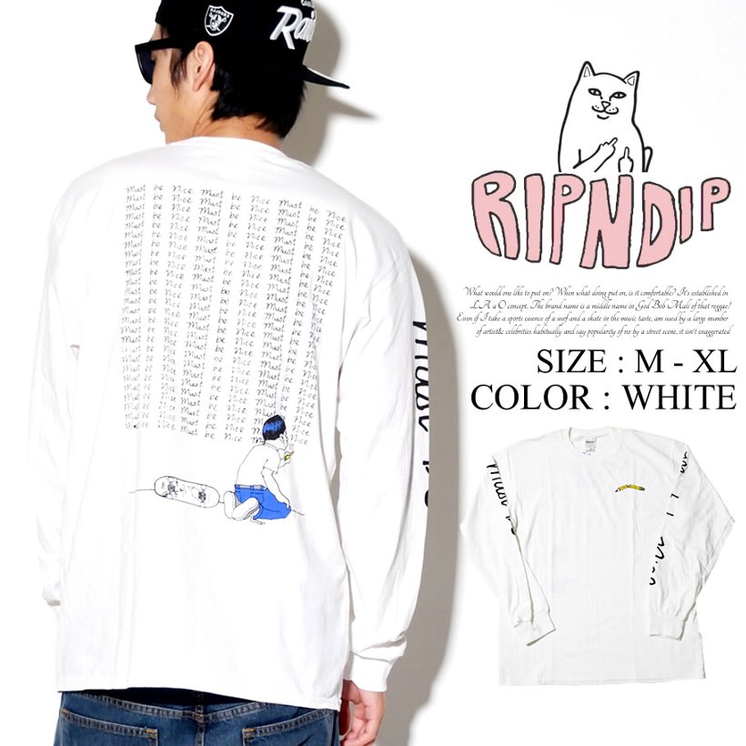 RIPNDIP リップンディップ Tシャツ メンズ 長袖 ロンT おしゃれ ブランド 大きいサイズ ストリート 白