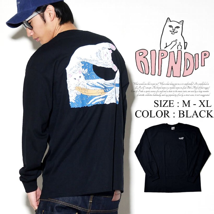 RIPNDIP リップンディップ Tシャツ メンズ 長袖 ロンT おしゃれ ブランド 大きいサイズ 猫 キャット ストリート 黒