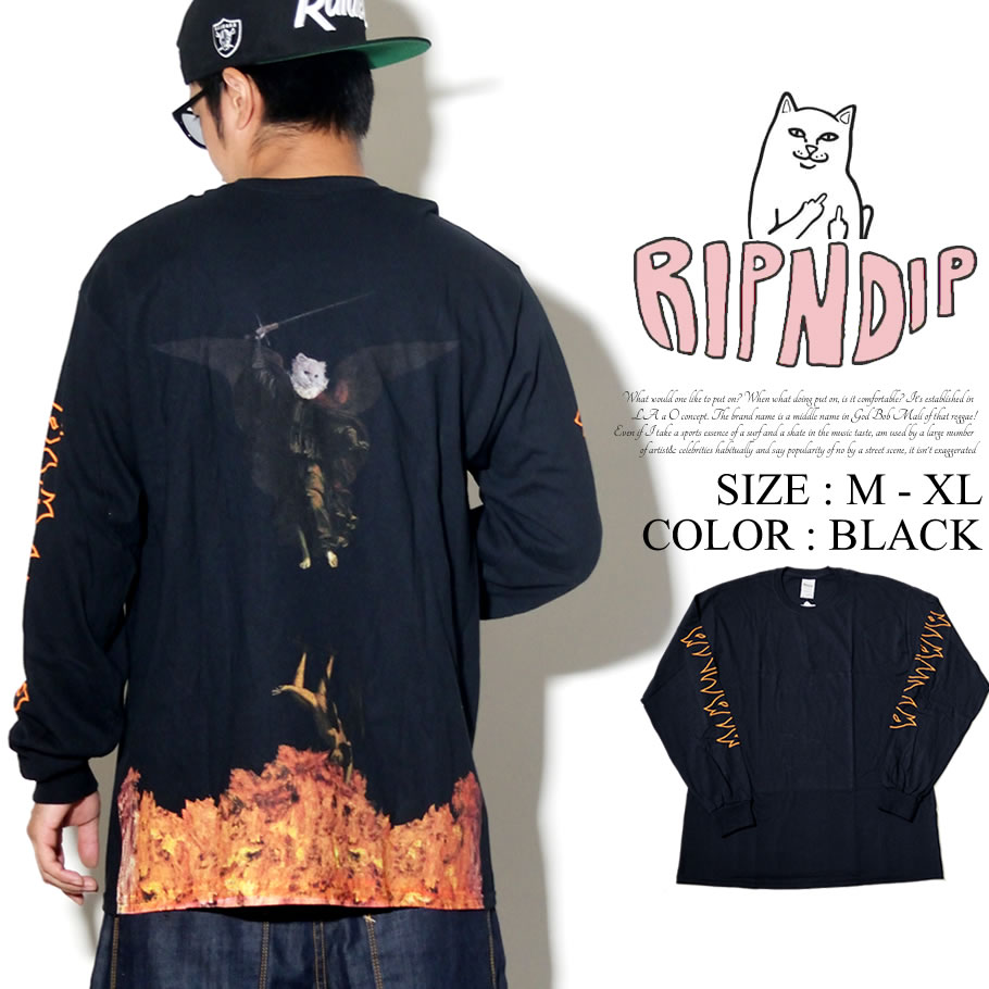RIPNDIP リップンディップ Tシャツ メンズ 長袖 ロンT 猫 キャット プリント Hell Pit L/S 2018秋冬 新作