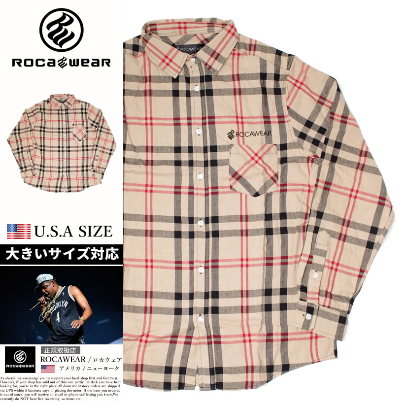 ロカウェア ROCAWEAR シャツ メンズ 長袖 カジュアル おしゃれ ブランド チェック柄 大きいサイズ 残りXLサイズ
