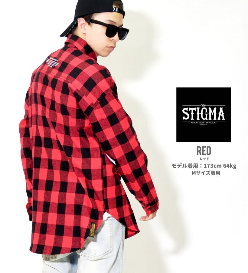 STIGMA スティグマ シャツ メンズ 春 長袖 オーバーサイズ カジュアル おしゃれ ブランド ロング丈 チェック柄 大きいサイズ