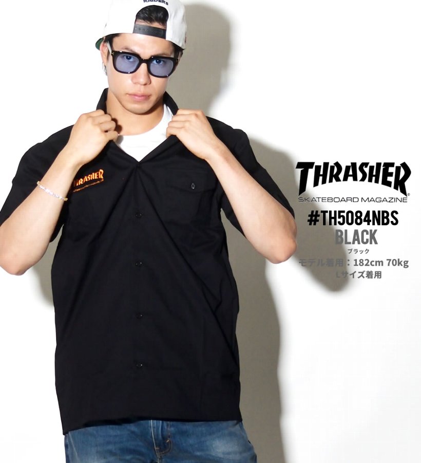 スラッシャー シャツ メンズ 半袖 THRASHER TH5084NBS 白 黒
