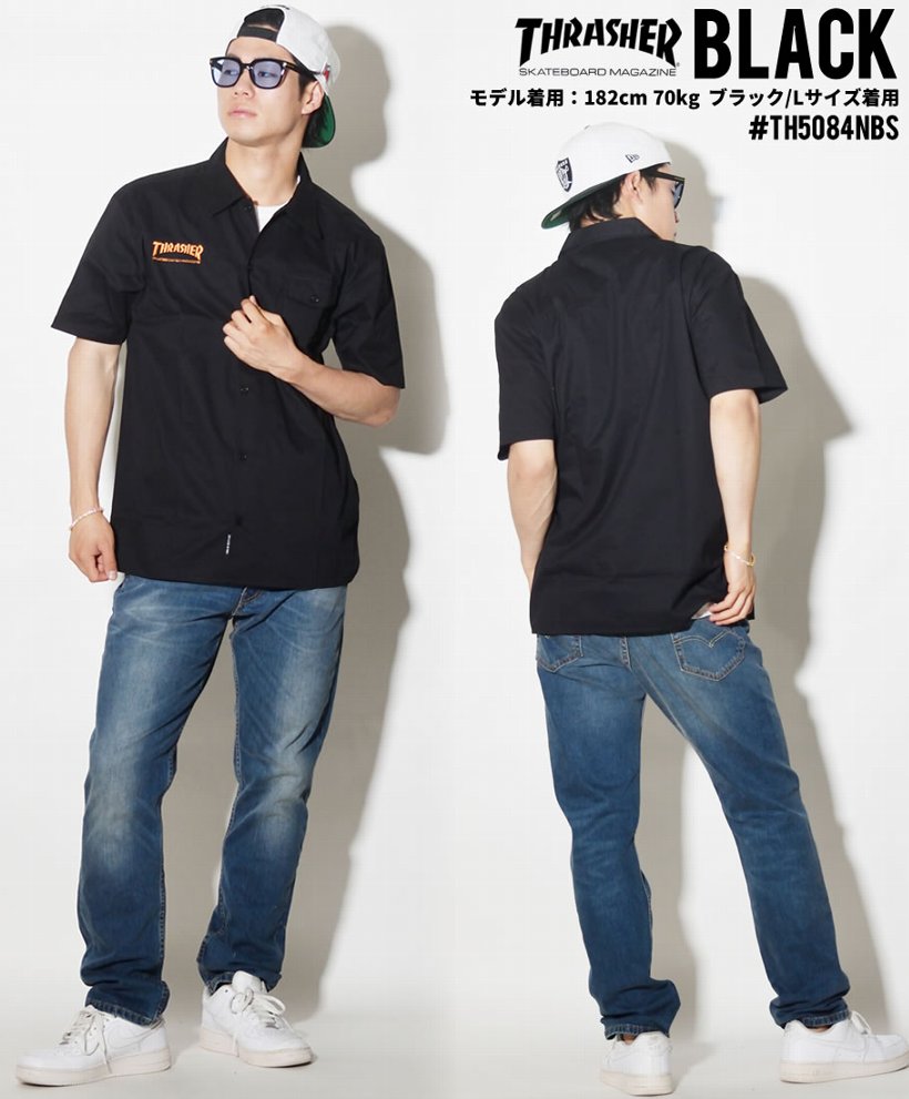 スラッシャー シャツ メンズ 半袖 THRASHER TH5084NBS 白 黒