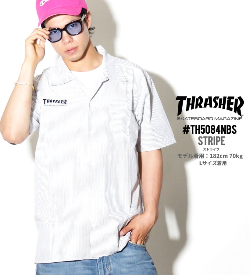 スラッシャー シャツ メンズ 半袖 THRASHER TH5084NBS 白 黒