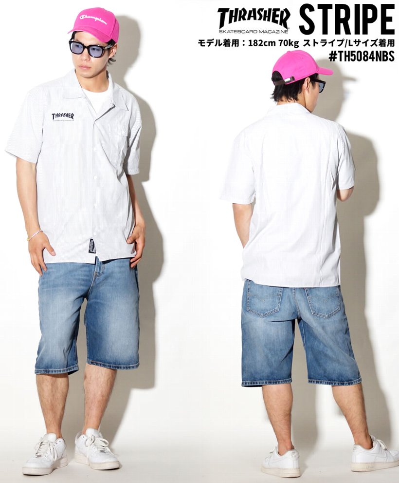 スラッシャー シャツ メンズ 半袖 THRASHER TH5084NBS 白 黒