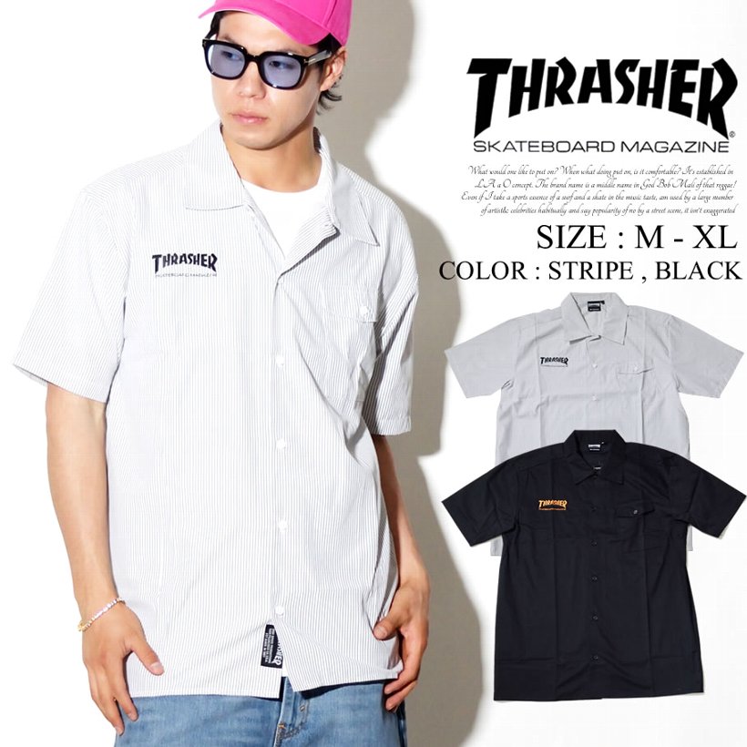 スラッシャー シャツ メンズ 半袖 THRASHER TH5084NBS 白 黒