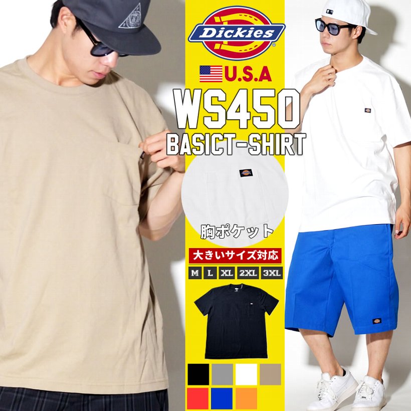 Dickies ディッキーズ Tシャツ メンズ 半袖 大きいサイズ 胸ポケット Ws450 Dktt002