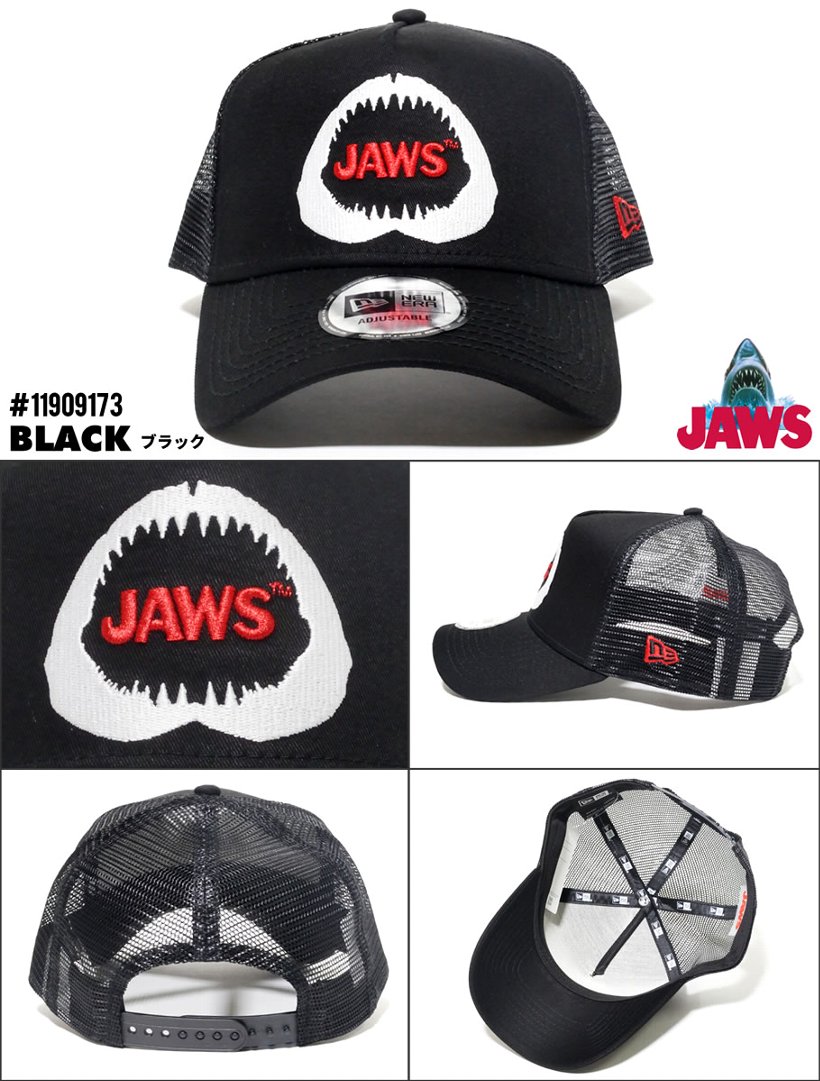 New Era ニューエラ メッシュキャップ メンズ 9forty A Frame トラッカー Jaws ジョーズ ロゴ ブラック 帽子 通販