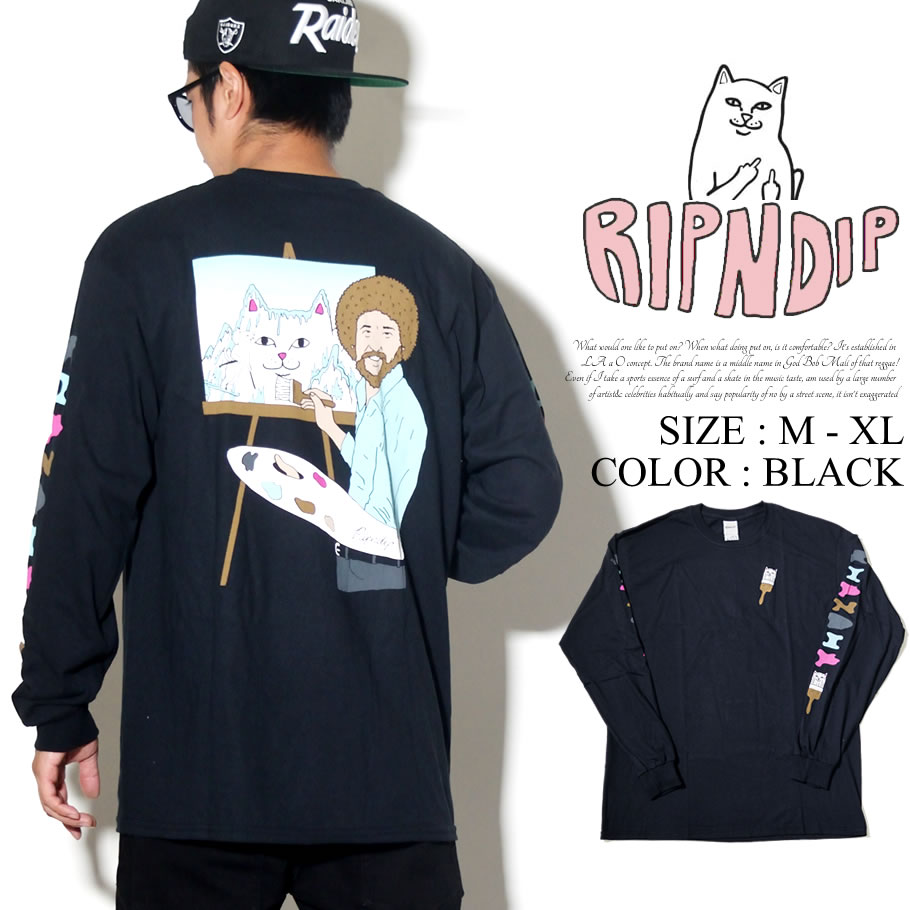 Ripndip リップンディップ ロンt 長袖tシャツ メンズ サイドライン バックプリント 猫 ネコ 絵 ストリート系 スケーター ファッション 服 通販 Rdtt027