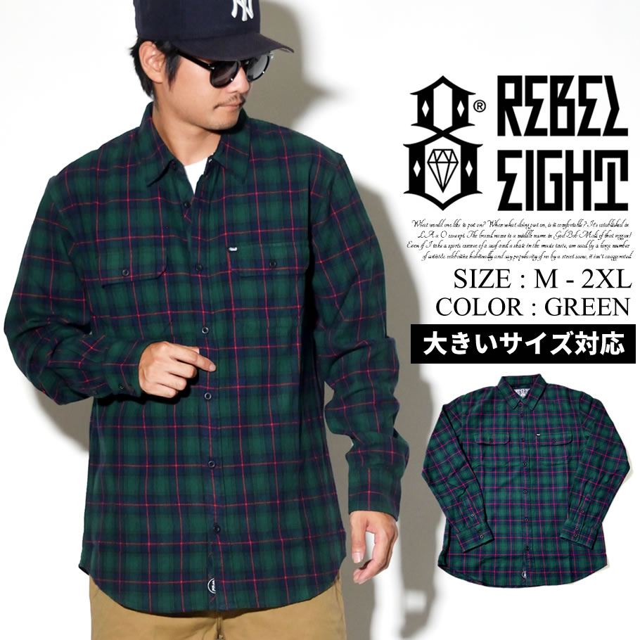 Rebel8 レベルエイト チェックシャツ メンズ 長袖 ストリート系 スケーター グラフィック ファッション 1108 服 通販 Reot023