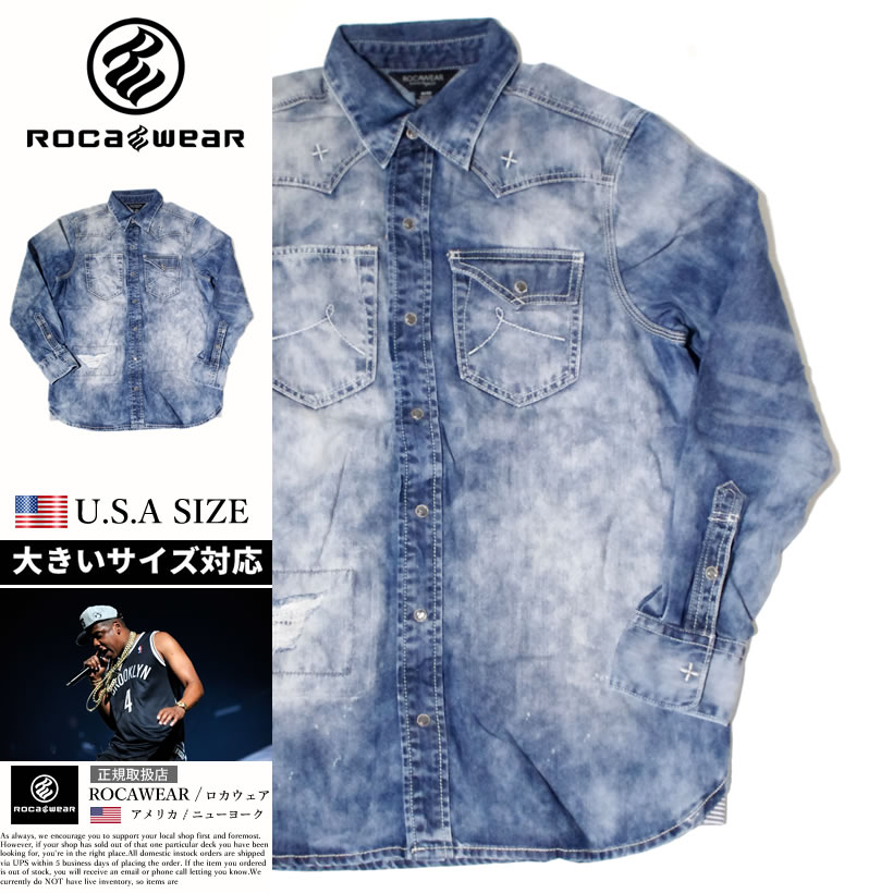 Roca Wear ロカウェア 長袖 デニムシャツ メンズ B系 ヒップホップ