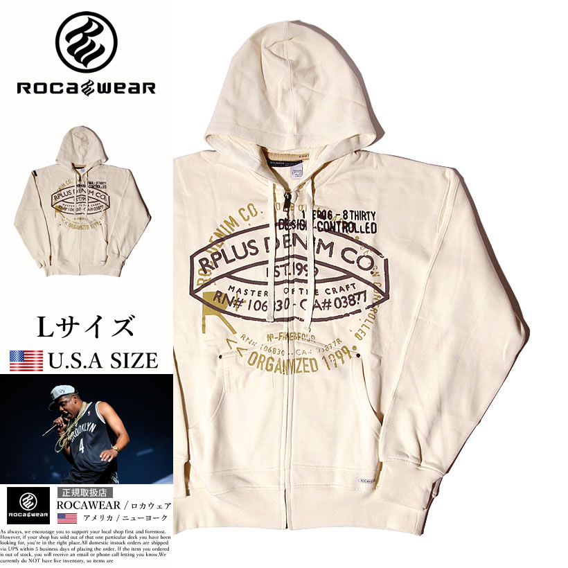 Roca Wear ロカウェア Zipパーカー 胸全体に英語のプリント R0910k24 Rwpt008