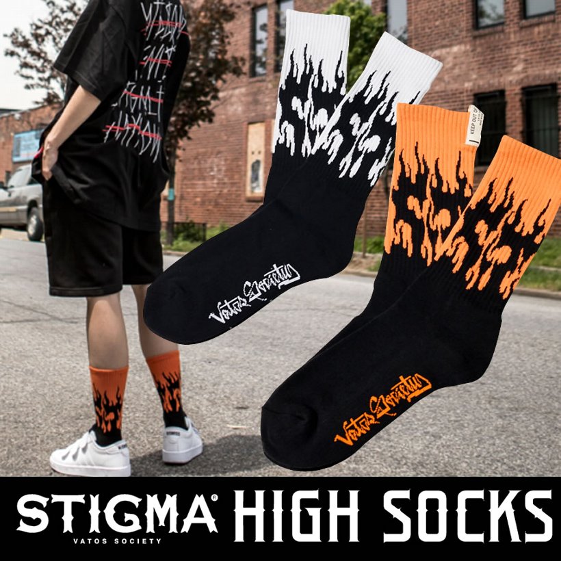 Stigma Vatos Society スティグマ ソックス 靴下 Flame Skate Socks 韓国 ヒップホップ ストリート系 ファッション 通販 Sgat003